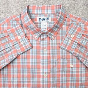 Duluth Shirt Mens Large Pink/Blue Wrinklefighter Coolmax Relaxed Fit Long Sleeve